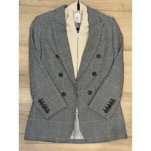 Women's Gray Plaid  Double-Breasted Dickey Blazer (Dickey Not Included)
